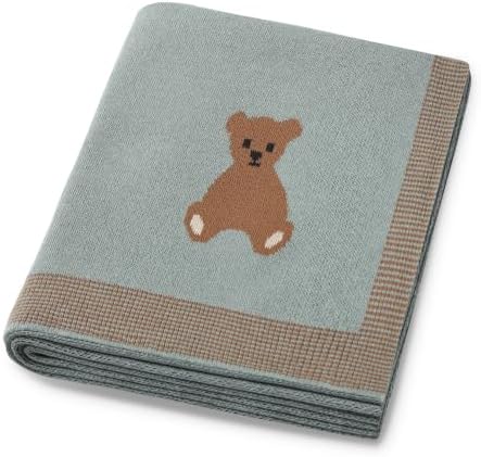Organic Cotton Baby Blanket - Soft Luxury Knit Receiving Blanket for Newborns & Toddlers, Cozy Breathable Stroller Blanket with Pattern, Unisex, 30x40Inch（Bear-Green）