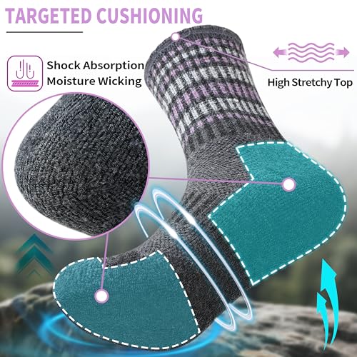 EBMORE 5 Pairs Womens Merino Wool Hiking Socks Thermal Warm Winter Boot Crew Cushion Work Gift Socks