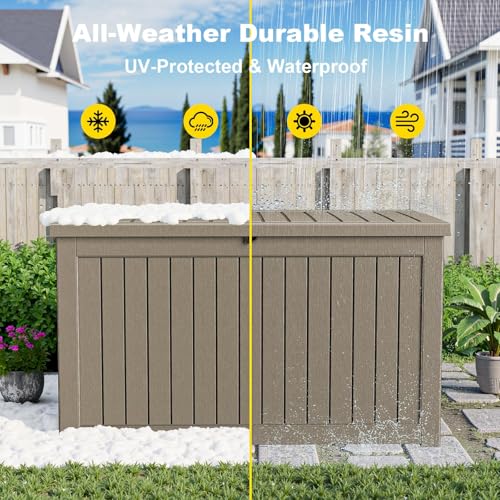 Image of 280 Gallon Waterproof Outdoor Storage Box, UV Resistant Resin Deck Box with Hydraulic Rod for Stable Support, Ideal for Patio, Garden and Pool, Grey