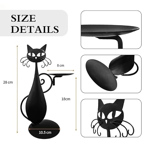 Black Cat Candle Holder, Metal Cat Candlestick For Pillar Candle Led Flameless Candles, Retro Cat Home Decor For Living Room Bedroom Corridor Entrance #TOP1
