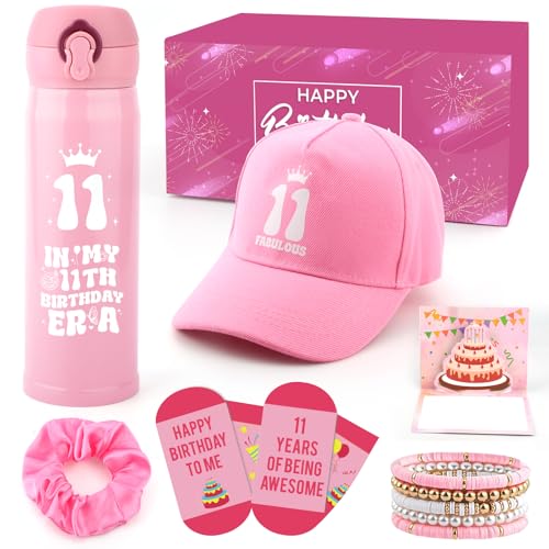 Regalo per ragazza di 11 anni, dolce regalo per ragazza di 11 anni, biglietto di compleanno felice 11 compleanno bottiglia d'acqua berretto da baseball calzini ragazze regalo età 11 anni figlia nipote