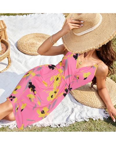 Image of STYLEWORD Womens Sundress Summer Floral Wrap V Neck Backless A-Line Casual Beach Midi Dress