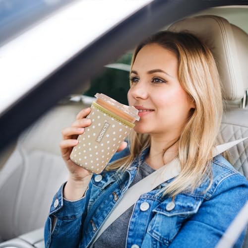 Image of Reusable Insulated Sleeve for Iced Coffee Cup, 3-Pack Coffee Neoprene Drink Sleeve for Cold & Hot Drinks, Beverage Holder for Iced Coffee (Beige Polka Dots)