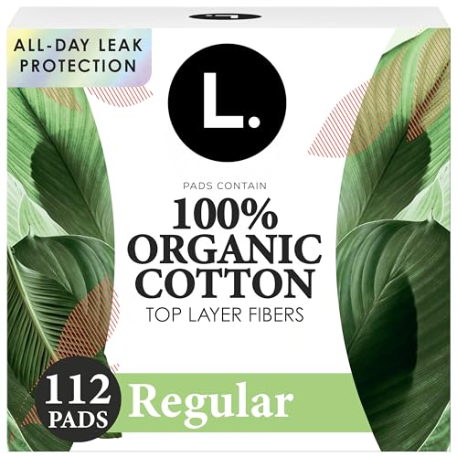 L. Ultra Thin Pads for Women, Regular Absorbency, Organic Cotton Top Layer, Unscented Pads with...