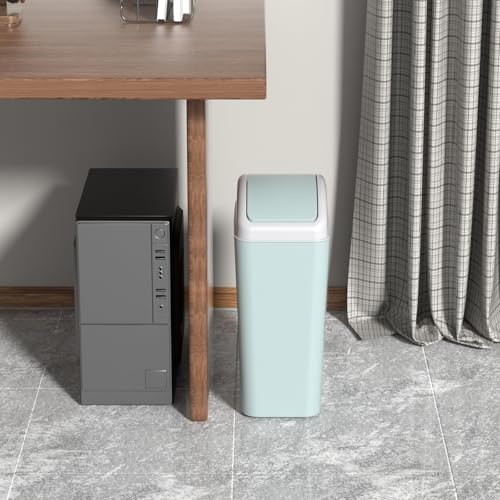 Image of 3.5 Gallon Plastic Trash Can with Swing Lid, Slim Wastebasket