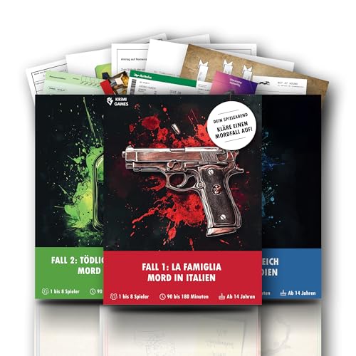 KrimiGames® Fallakten Spiele - Realistisches Crime Game für zu Hause - Krimi-Spiele für Erwachsene - 3 spannende Kriminalfälle lösen (3 für 2 Deal) - Mordfall lösen Spiel für 1-6 Personen ab 14 Jahren
