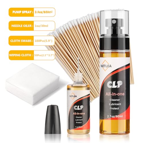 NetLea 3.7oz CLP Gun Cleaning Oil Needle Oiler & Gun Cleaner and Oil Spray Includes Reusable Cloth Swabs and Patches for Firearm Maintenance, Rust Prevention (3.7oz+Cloth Swabs and Patches)