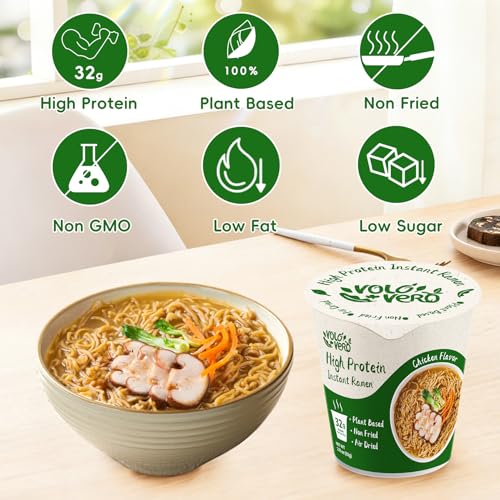 Image of VOLO VERO High Protein Instant Ramen Noodles Cup Chicken, 32g Plant Protein