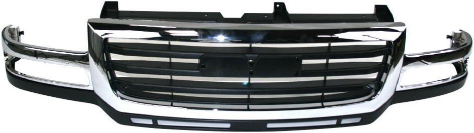 Titanium Plus Autoparts Compatible With GMC Sierra 2500 HD/3500/2500 HD Classic/3500 Classic Front Grille Grill GM1200568 Chrome Black