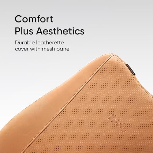 Image of Frido Premium Car Back Rest Cushion with Lumbar Support Pillow for Driving, Hi-Per Memory Foam Back Support and Luxe Leatherette Cover, Relieves Back Pain and Improves Posture for Long Drives | Tan