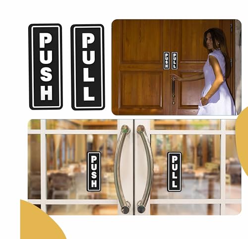 Image of PRINTHUA 6 Inch White & Black MDF Push Pull Door Sign, Self Adhesive Door Plate Sticker for Hotel, Office, Business, Resort, Glass & Wooden Doors (1 Push + 1 Pull Set)
