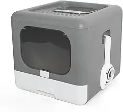 Pilipane Caixa de areia para gatos fechada sem odor dobrável anti-salpicos com design de porta bidirecional para gatinhos adultos gatos idosos PP material 40x44x39cm (cinza)