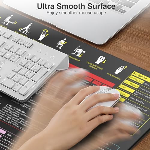 Image of Excel Cheat Sheet Mouse Pad with Magnetic Wireless Charging, 31.5 x 15.8 in | Extended Excel Shortcuts Desk Writing Pad, Waterproof Ultra-Smooth Keyboard Mat, Non-Slip Base