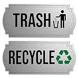 Recycle and Trash Magnets for Kitchen Cans and Recycling Bins, Dual Trash and Recycle Magnet for Garbage Can Logo Symbol, 2 Magnetic Sticker Adhesives, 6.5x3 Inch Elegant Design Home Outdoor Waste Bin