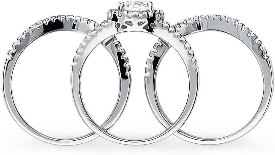 BERRICLE Sterling Silver Halo Wedding Engagement Rings Round Cut Cubic Zirconia CZ Wishbone Split Shank Ring Set for Women, Rhodium Plated