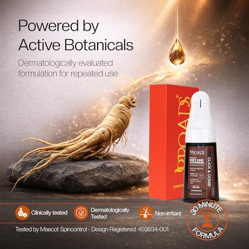 Image of PROADS Click & Comb Dark Brown Hair Color for 100% Grey Coverage, No Bowl No Brush, 30-Min Mess-Free Fast Hair Dye with Reusable Pre-Filled Hair Color Applicator, Dermatologically Tested, Unisex - 400ml + Starter Kit