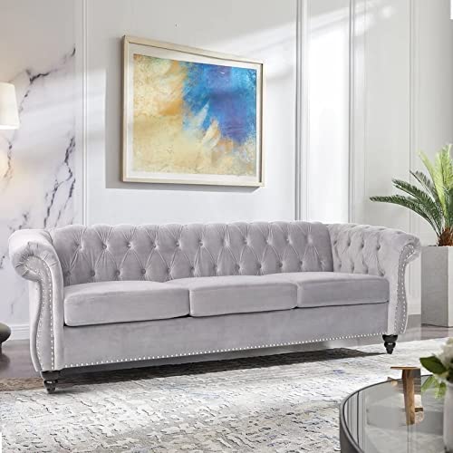 Nosga Modern Contemporary Sofa Couch With Deep Button Tufting Dutch Velvet, Solid Wood Frame And Wood Legs (Gray) #TOP1