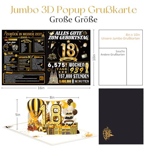 OLOSONG Geburtstagskarte 18. Geburtstag - 3D Pop Up Karte Geschenke 18 Geburtstag Mädchen Junge, Lustige Goldene Deko 18. Geburtstag Für Freund Tochter Sohn Schwester Sie, Back in 2008 Mit Umschlag ﻿