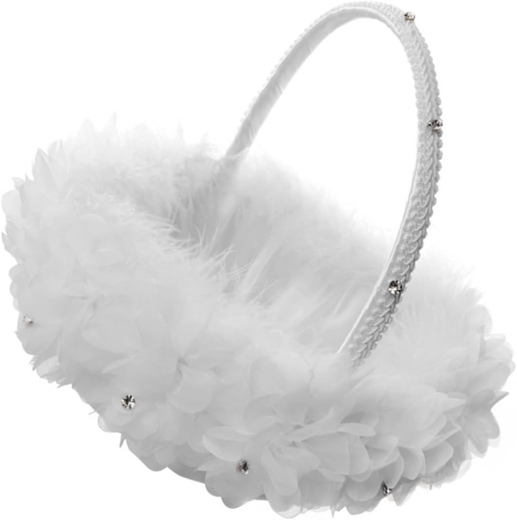 TOYANDONA Wedding Flower Girl Basket White Lace Floral Petal Basket with Handle for Wedding Ceremony and Party Supplies,
