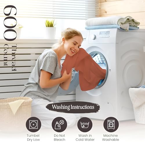Image of SGI bedding Twin Bed Sheets Set - Premium 600 TC Egyptian Cotton, Crisp & Cooling Sateen Weave, Extra Soft Hotel Collection, Fits Mattresses Up to 16 Inch Deep, Breathable & Long Lasting - Terracotta