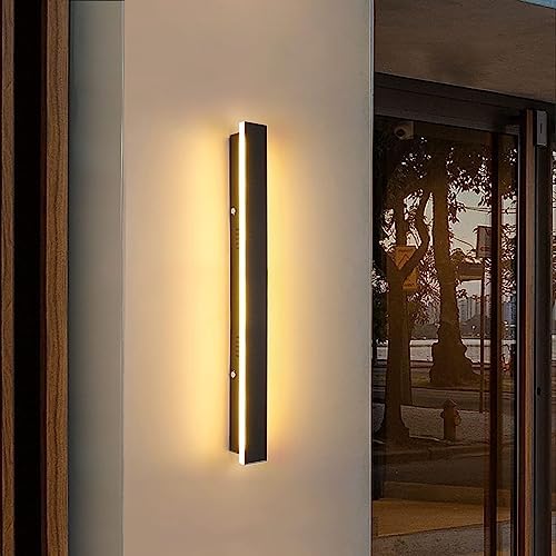 Mikeru 100CM 35W Outdoor Dimmable Light, Outside Lights with Mains Power Contemporary Outdoor Long Wall Lights Tricolor Light 3000k/4500k/6000k for Garage, Stairs, Villa