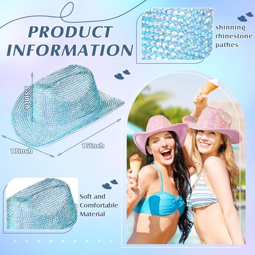 Image of Hercicy Rhinestone Cowboy Hat with Diamond Fringe CowHat for Cosplay Wedding circumference between 21.5 and 23.5 inches
