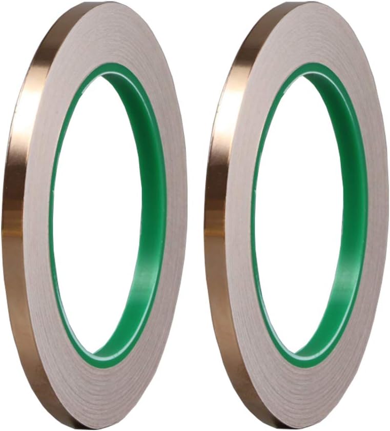 Visenta Copper Foil Tape Conductive Adhesive Double-Sided for EMI Shielding Stained Glass Paper Circuits Electrical Repairs Slug Repellent Crafts - 2Pack (6mm x 25m)