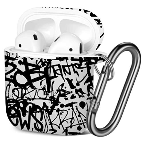 Coque AirPods protection silicone gel souple avec étui antichoc motif graffiti et porte-clés