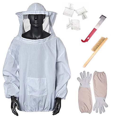 HTDirect Bee Suit, Protective Veil Suit, Breathable Beekeeping Supplies, Full Body Beekeeper Clothing, Bee Equipment Tools including Jacket, Gloves, Bee Hive Brush, Catcher, Veil Hat