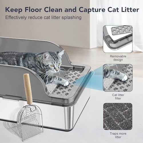 Arenero grande de acero inoxidable con tapa para gatos miniatura 5