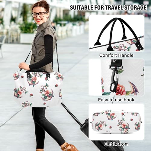 Travel Gym Bag, Rose Navigation Pattern Weekender Overnight Duffle for Women with Toiletry Bag Travel Swim 6