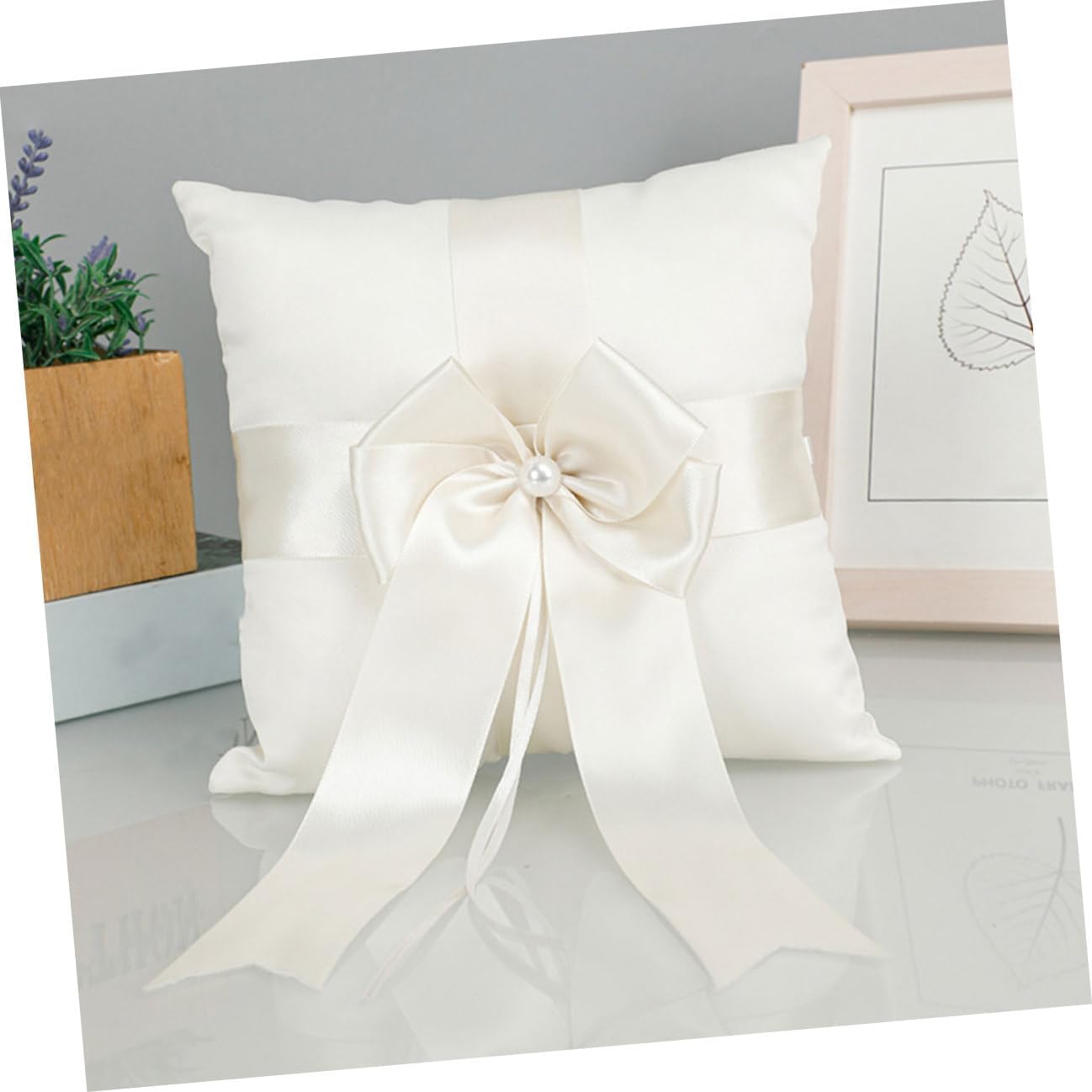 BESPORTBLE Wedding Ring Bearer Pillow with Bowknot Decor White Cloth