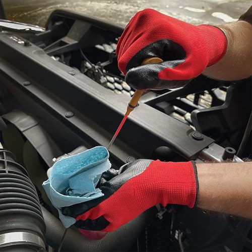 Image of Grease Monkey Work Gloves, Men's Nitrile All Purpose Gloves with Grip for Construction, Safety, Mechanics, Touchscreen