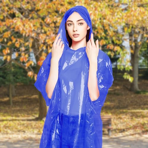Image of ABC PACK & SUPPLY Disposable Rain Ponchos for Adults, Blue Hooded Rain Poncho, One Size, Polyethylene 0.02mm, Individually Wrapped, Bulk Pack of 200