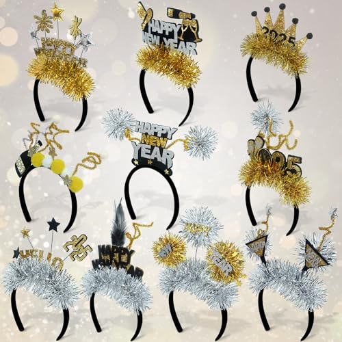 Mega-L New Year Headband - 10pcs Glitter Party Favors & Photo Booth Props for Adult Women 2025