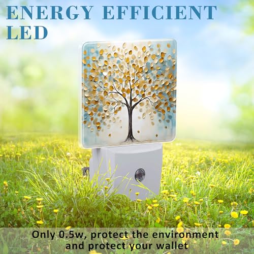 Image of Plug in Night Lights Golden Tree Of Life Oil Painting Nightlight Plug Into Wall Dusk to Dawn Sensor LED Night Light for Kid Girls Boys Women Room Decor,Hallway,Kitchen,Bathroom,Nursery,Stairs