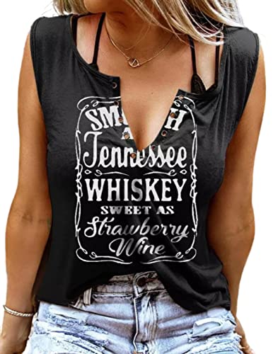 Women Summer Graphic Tank Tops V Neck Retro Country Music Sleeveless Tee Top
