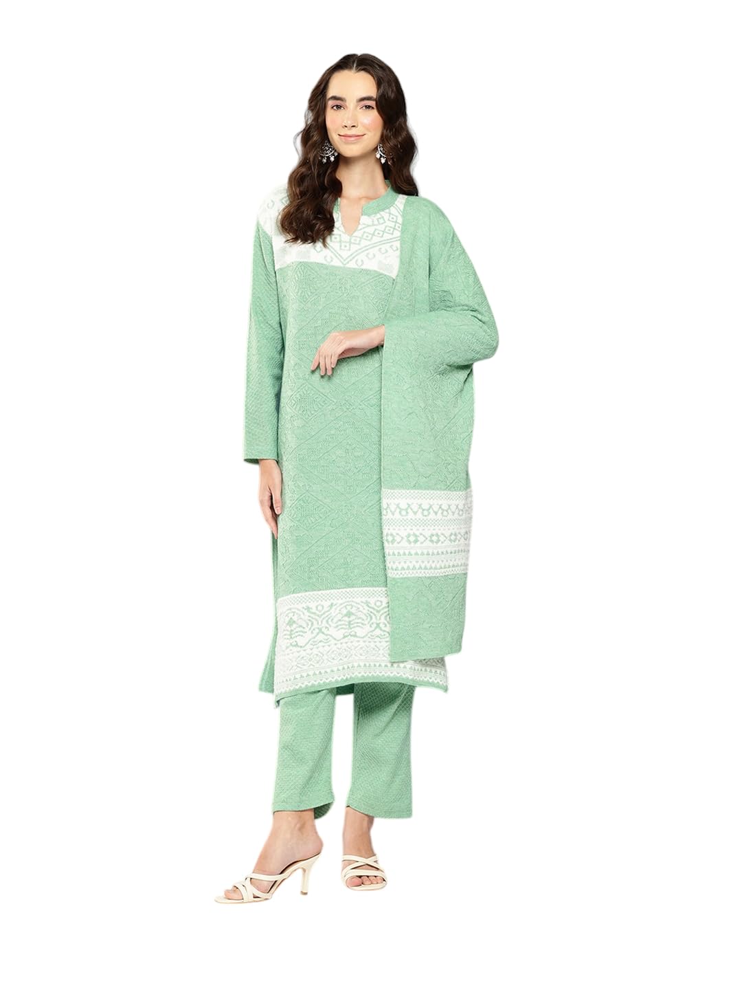 aarika Womens Winter Wear Green Colour Solid Woolen Kurti Pant Set With Dupatta-(S-L)-(KP-W-MD-1005-GREEN-M)-picture-34