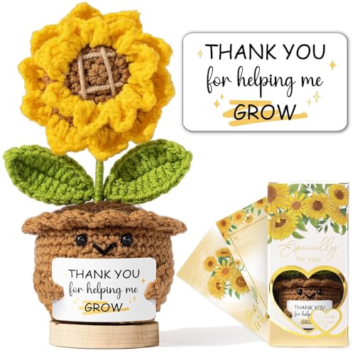 Thank You Gifts for Women Handmade Emotional Support Positive Crochet Sunflower Teacher Appreciation Gifts Thank You for Help Me Grow Mothers Day Birthday Gift for Women Mom Teacher Coworkers Boss
