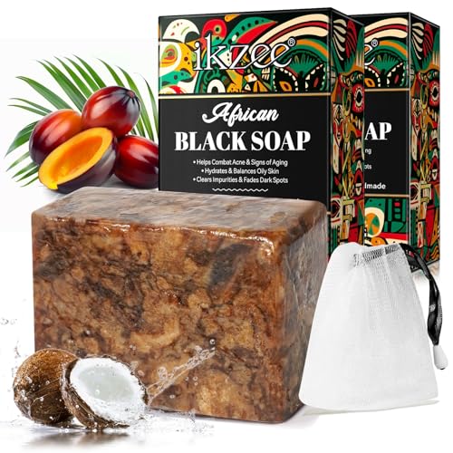 JabóN Negro Africano OrgáNico, JabóN Africano Para El Acné Y Las Manchas Oscuras, African Black Soap Barra De JabóN Negro Crudo Para Todo Tipo De Piel: Rostro, Cuerpo, OrgáNico Y Vegano, 200g