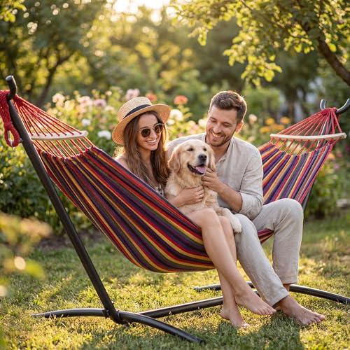 Everyfun Double Hammock with Stand for 2 Person, 600 lb Capacity, Rainbow - $49.50 AC - image 2