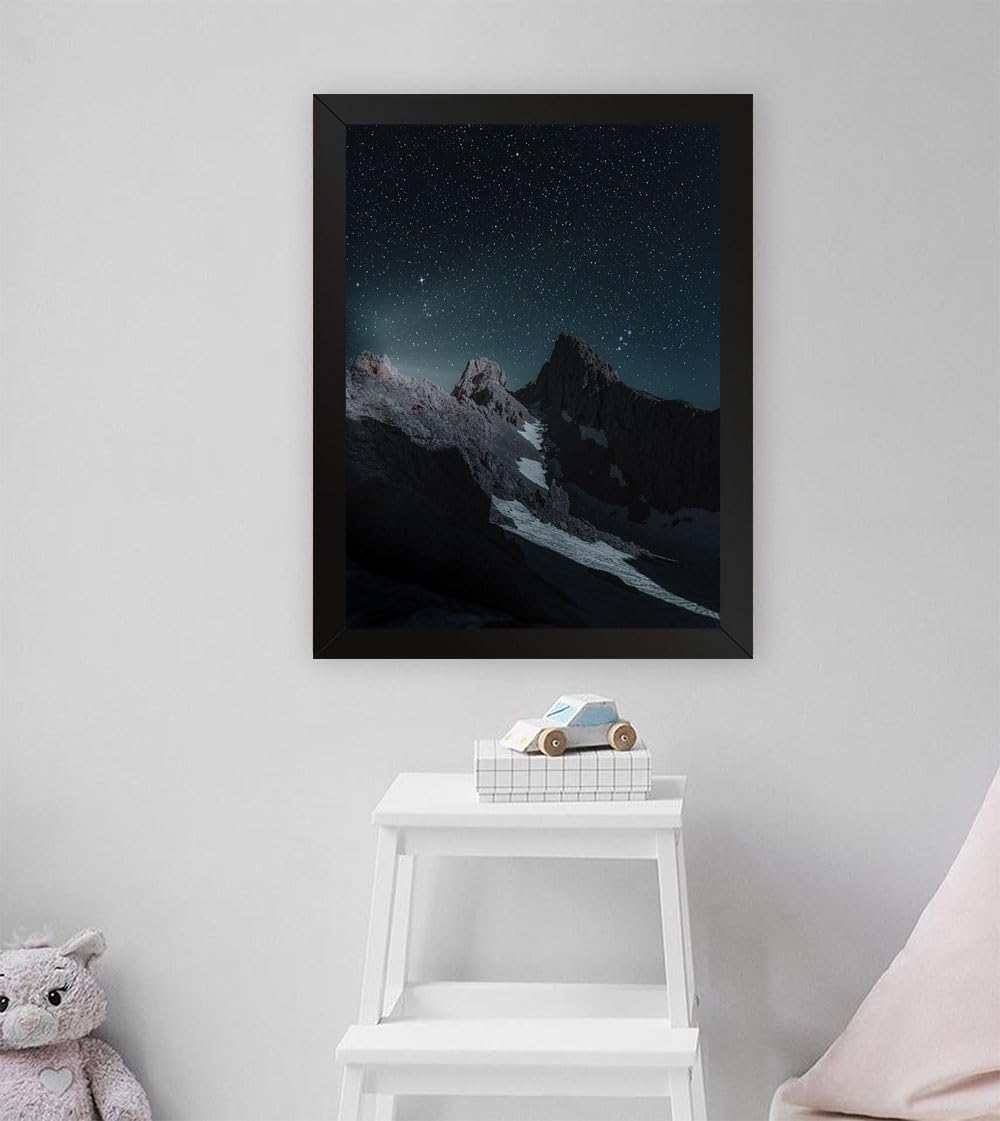 GADGETS WRAP Printed Photo Frame Matte Painting for Home Office Studio Living Room Decoration (11x17inch Black Framed) - Scenic View Of Rocky Mountain During Evening