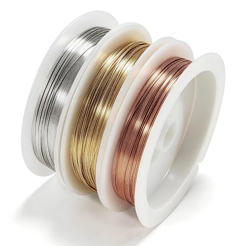3 Rollen Schmuckdraht Kupferdraht 3 Farben Golddraht Silberdraht Kupferdraht 0.3 mm x 15 m Dünner Draht zum Basteln Basteldraht Dünn für DIY-Schmuckherstellung und Blumendekoration