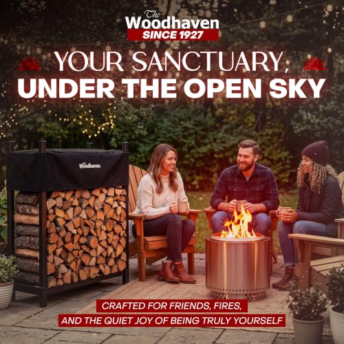 Woodhaven 4-Foot Raised Firewood Rack Black w/Cover, 1/4 Cord|Made in USA