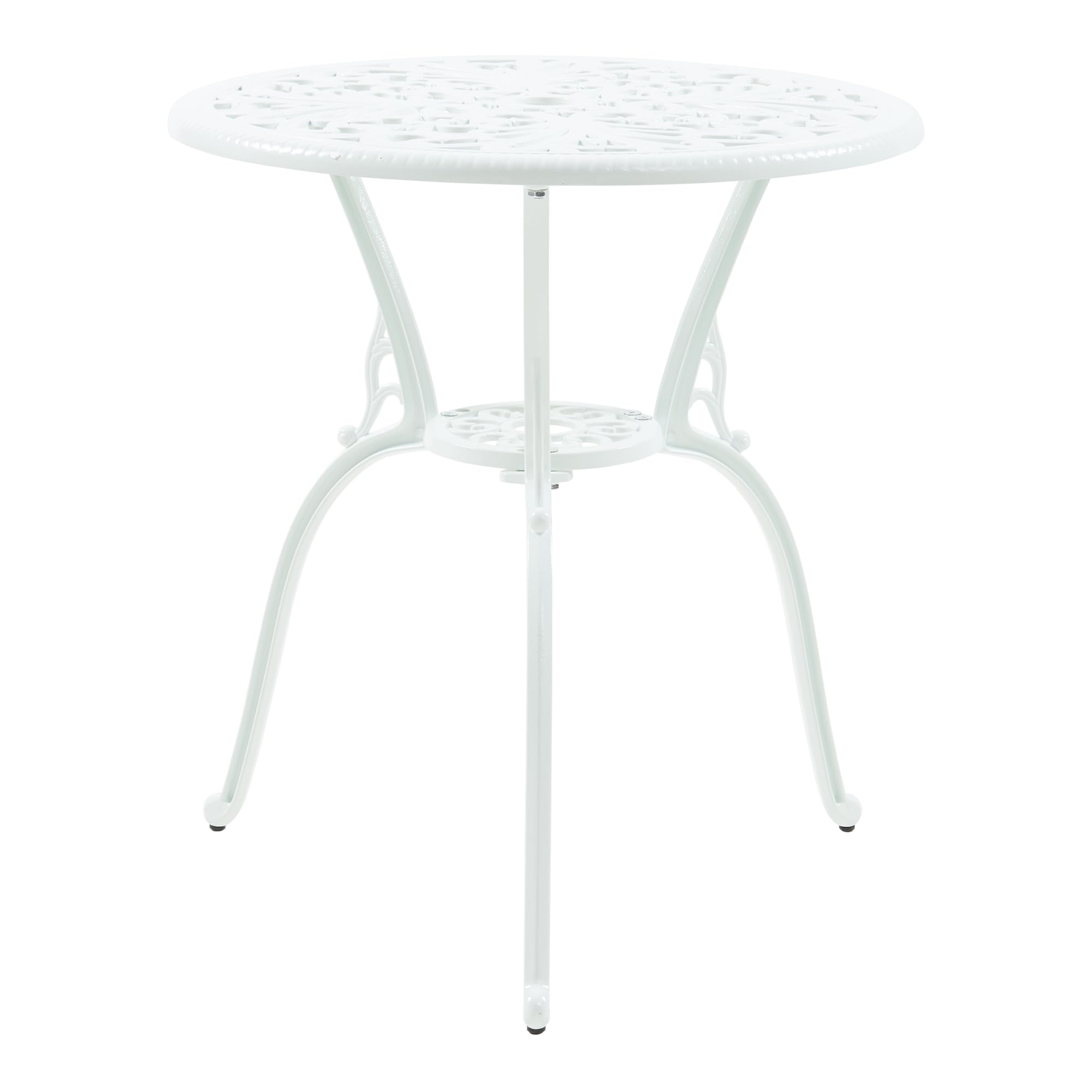 casa.pro Set Bistrot da Giardino Tavolo con Piano Rotondo e 2 Sedie con Schienale in Alluminio Pressofuso con Motivo Floreale per Terrazzo Balcone Caffetteria - Bianco