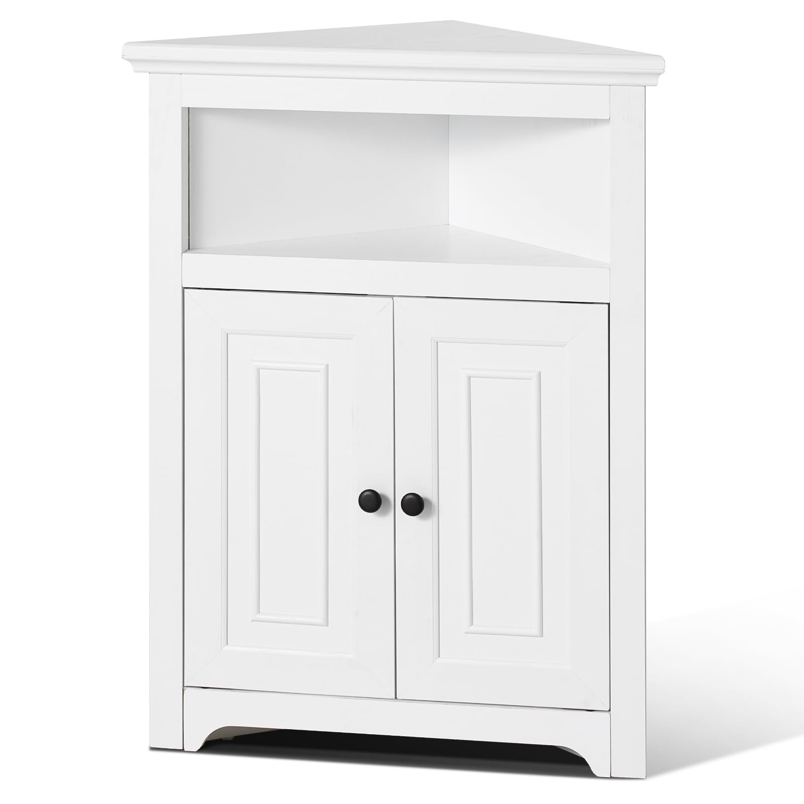 VEVOR Eckschrank Aufbewahrungsschrank mit 3-stufiger Regalen Mehrzweckschrank (845 mm Hohe) mit 2 Holztüren und verstellbaren Regalen, freistehender Küchenschrank für Wohnzimmer Waschküche, weiß