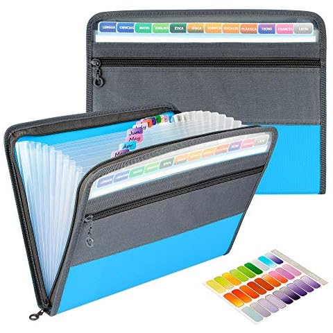 Uquelic 13 Pockets Expanding File Folder with Zipper Closure, A4 File Organiser/Plastic Wallets Document Folder, Water Resistant & Sturdy File Folder (Blue) Cover