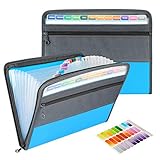 Uquelic Dokumentenmappe A4, Ordner Mit 13 FäChern A4, Wasserdichte Akkordeonmappe Mit 2 ReißVerschlussordner, Erweiterbar Ordnungsmappe Mappe (Blau)