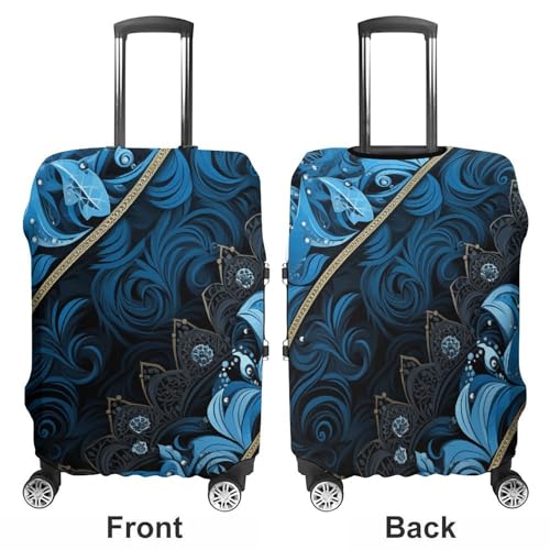 Travel Luggage Cover Elastic Washable Suitcase Cover Fashion Scratch-Resistant Baggage Covers Blue And Black Pattern Suitcase Protector Fit 18-32 Inch Luggage3