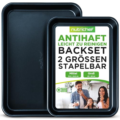 Nutrichef Antihaft-Backformen, 2-teilige Ofen-Backbleche mit hochwertiger Antihaftbeschichtung, 38,1 x 27,9 cm und 33 x 22,9 cm Größen für bequemes Braten und Backen, spülmaschinenfest